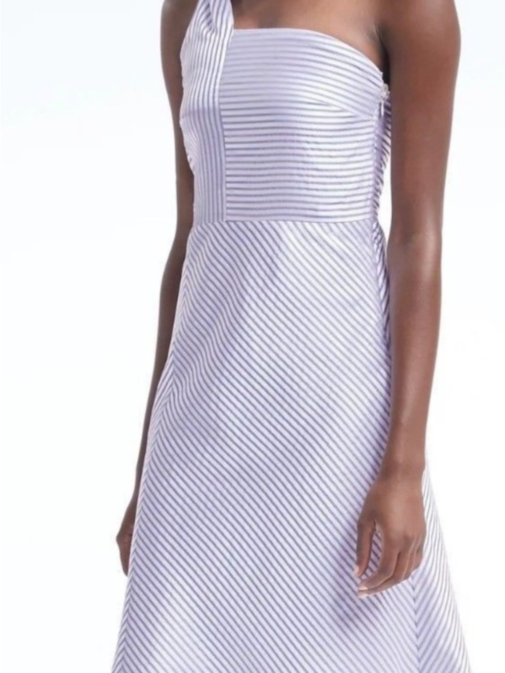 NWT BANANA REPUBLIC Sz8 ONE SHOULDER FIT & FLARE SATIN DRESS STRIPE BLUE - Picture 4 of 5